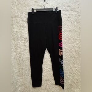 PINK Victoria's Secret Black Leggings with “LOVE PINK” Multicolor Lettering | XL